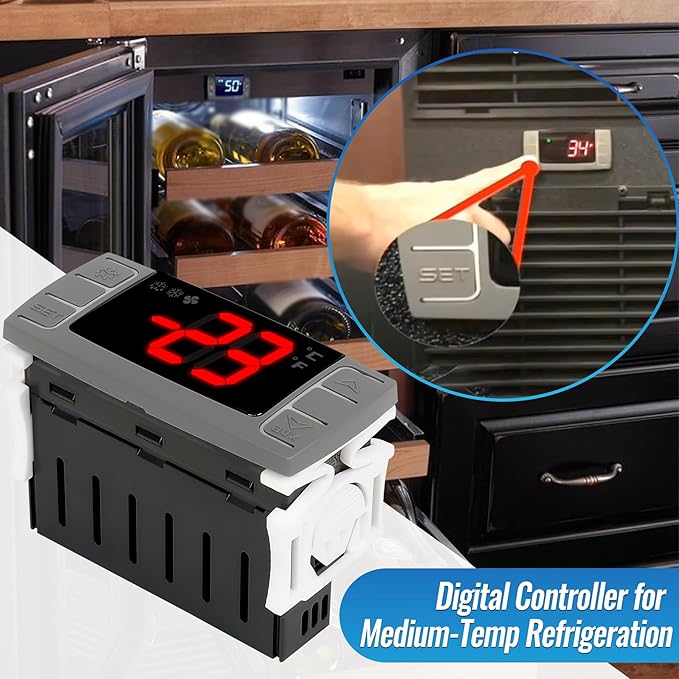 Replacement for Dixell XR03CX-4N0F1 Temperature Controllers, Ideal for 120V 50-60hz Commercial Refrigerators/Freezer,Programmable Digital Thermostat with Sensor Probe & Mounting Hardware