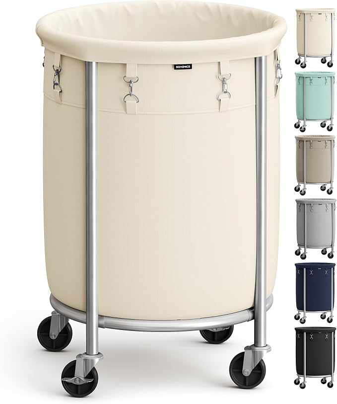 SONGMICS Laundry Basket with Wheels, 29 Gal., Steel Frame, Removable Bag by Unknown
