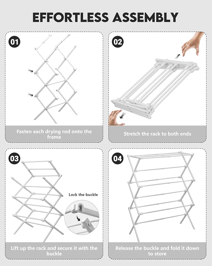 3-Tier Metal Folding Clothes Drying Rack, Laundry Drying Rack Clothing | - Image 7
