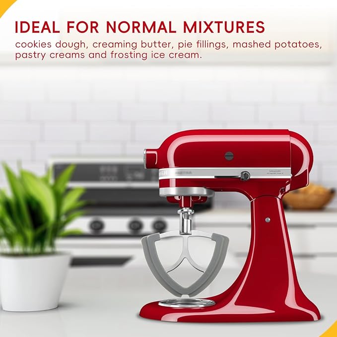 Flex Edge Beater for KitchenAid 4.5-5Quart Tilt-Head Stand Mixer, Stainless Steel Flat Beater Paddle, Fits KitchenAid Mixer Accessories & Attachments, with Silicone Edges Scraper