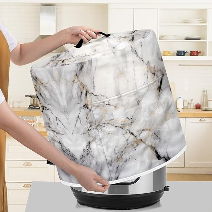Dust Cover for 6 Quart Instant Pot, Dust Protection Easy Clean Pressure Cooker Cover Electric Appliance Cover Air Fryer Accessories Home Kitchen Decoration, White Grey Marble
