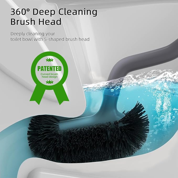 HAMITOR Toilet Bowl Brush Holder Set, Dead Corner S-Shaped Bristle Scrubber | - Image 2
