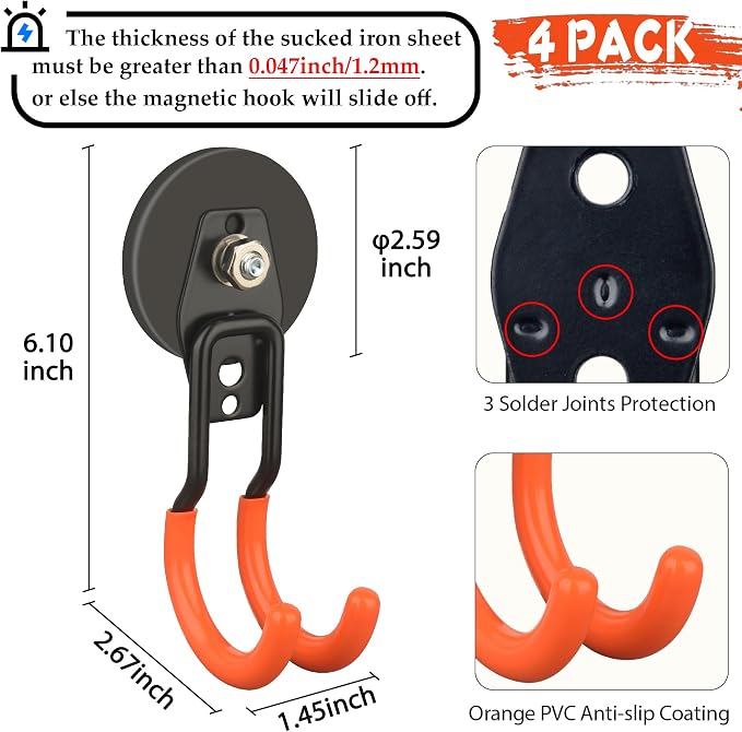 ULIBERMAGNET New Upgraded Garage Strong Magnetic Hooks, 4 Pack Heavy Duty Large - Image 2