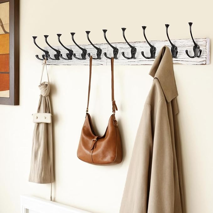 IBosins Vintage White Wall Mounted Coat Rack, Wooden Coat Hanger Wall Mount - Image 3