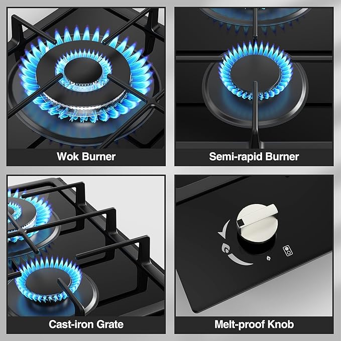 Gas Stove 2 Burner Propane Cooktop 12 inch, Nafewin Tempered Glass Portable Gas Cooktop Stove Burner with Thermocouple Protection, Lpg/Ng Dual Fuel Built-in Hob for Apartments, Outdoor, Rvs