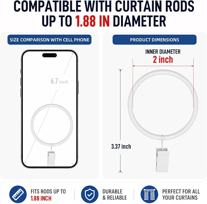 Lansian 44 Pack Curtain Rings - Image 6