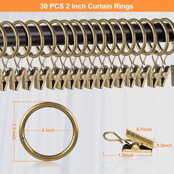 30 PCS Antique Brass Clips Curtain Hooks - Image 2