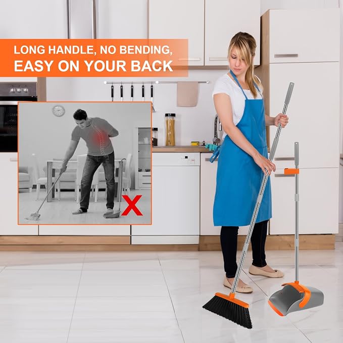Broom and Dustpan Combo Set, Extended Reach Design, Built-in Comb Dustpan - Image 6