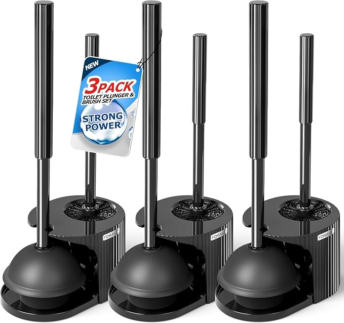 FORASTO 3Pack 2 in 1 Toilet Brush and Plunger Set, Extended Handle Plunger by FORASTO