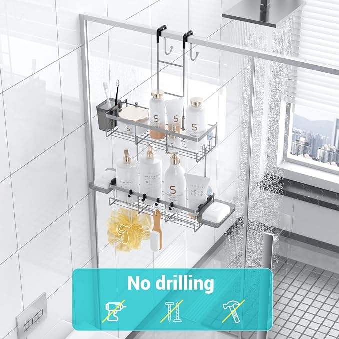 Aitatty Hanging Shower Caddy Over Door: No Drill Rustproof Shower Shelf - Image 4
