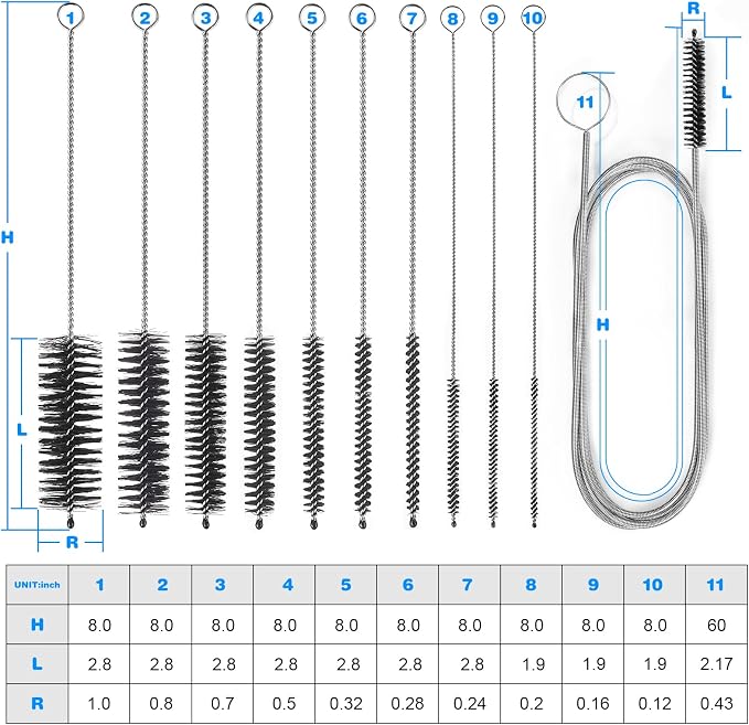 Ixiaoyoo 11 Pcs Cleaning Brushes Set, 8 Inch + 60 Inch Cleaner Brushes | Black - Image 9