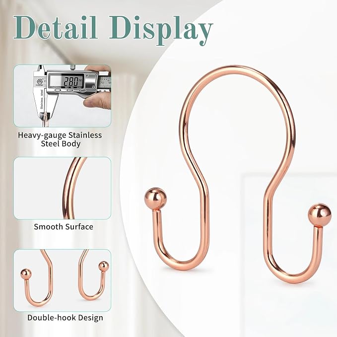 Shower Curtain Hooks, Stainless Steel Shower Curtain Hangers, Metal Shower - Image 4