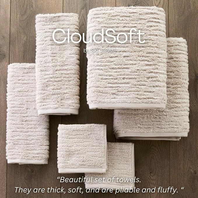 SKL Home CloudSoft Hand Towel Set, 100% Cotton Luxury, Oatmeal | Premium - Image 8