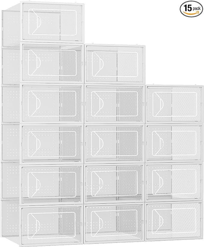 Foluck Shoe Storage Box, 15 Pack Clear Plastic Stackable Organizer by Foluck