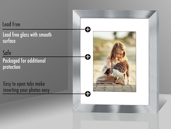 Americanflat 8x10 Picture Frame with Polished Crystal-Clear Glass - Use as 5x7 Frame with Mat or Display 8x10 Photo Without Mat - Signature Collection - Picture Frames for Tabletop and Wall - Silver