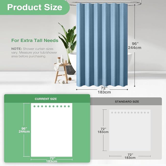 Dynamene Extra Long Waffle Shower Curtain 256 GSM 72"x96" Moonlight Blue - Image 2