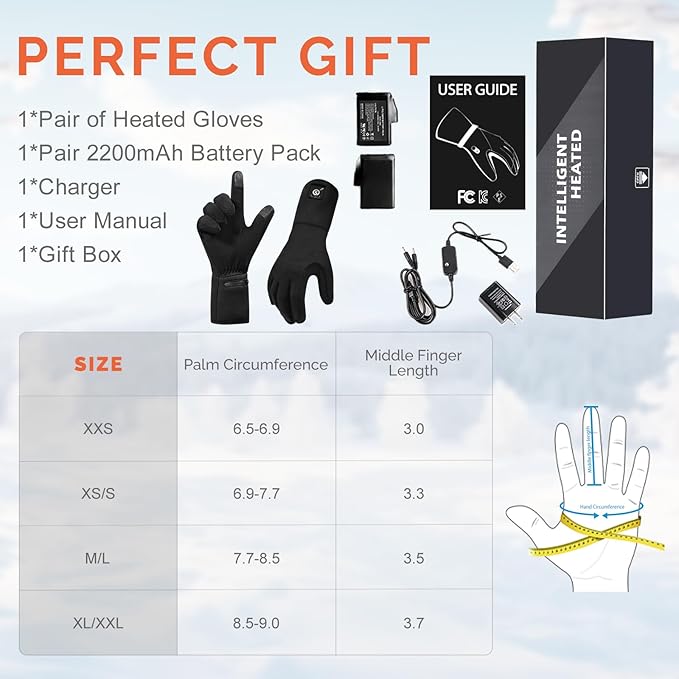 Heated Gloves for Adults - Rechargeable Battery, 3 Heat Settings, Water Resistant Touchscreen Compatible for Women Men Winter Sports, Motorcycling, Hunting Outdoor Activities