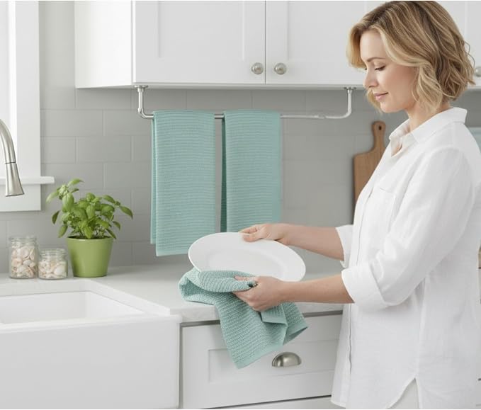 Seafoam Sage Aqua Green Kitchen Dish Towels, 100% Cotton - Image 5