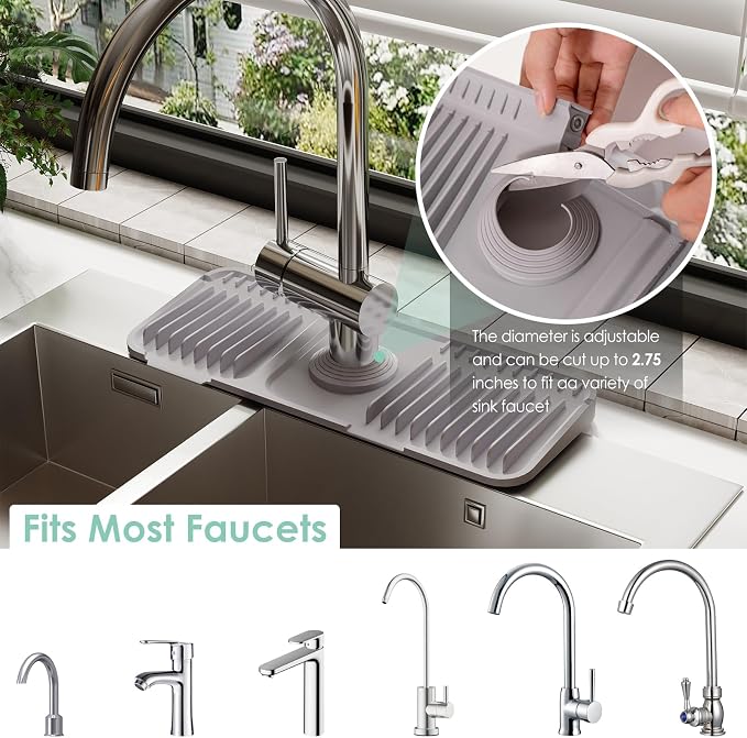 14.6-Inch Silicone Faucet Mat for Kitchen Sink Splash Guard, 7° Slope | - Image 3