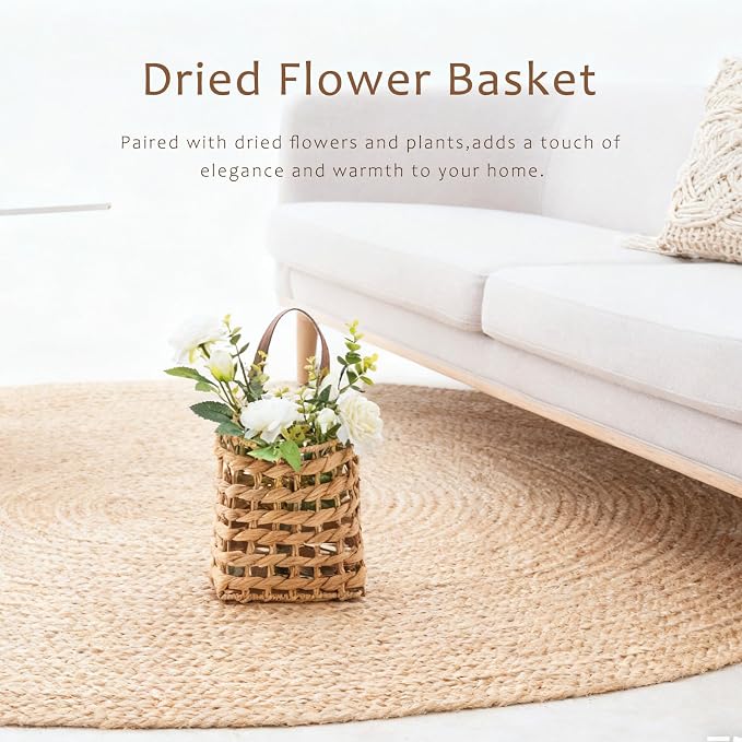 Wall Hanging Basket Decorative Boho Mounted Organizer Dried Flower Plants Front - Image 2