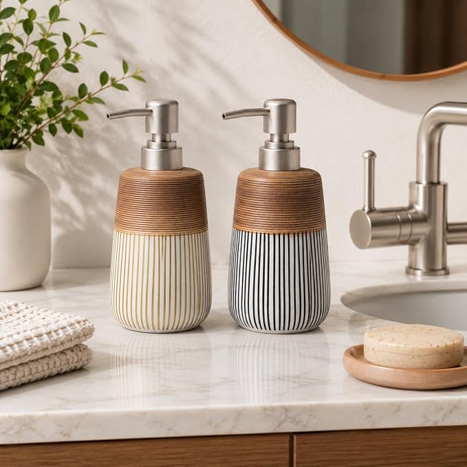 2 Pcs Ceramic Soap Dispenser Set, 16 Oz Refillable Liquid Soap Dispensers - Image 6