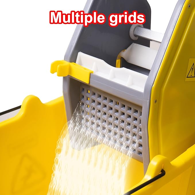 MATTHEW CLEANING 34Quarts Commercial Mop Bucket INCL.Wet String Mop with Down Press Wringer On Wheels,Industrial Heavy-Duty Floor Cleaning w/Handle, Mop Bucket for Home,Offices,Commercial, Restaurants