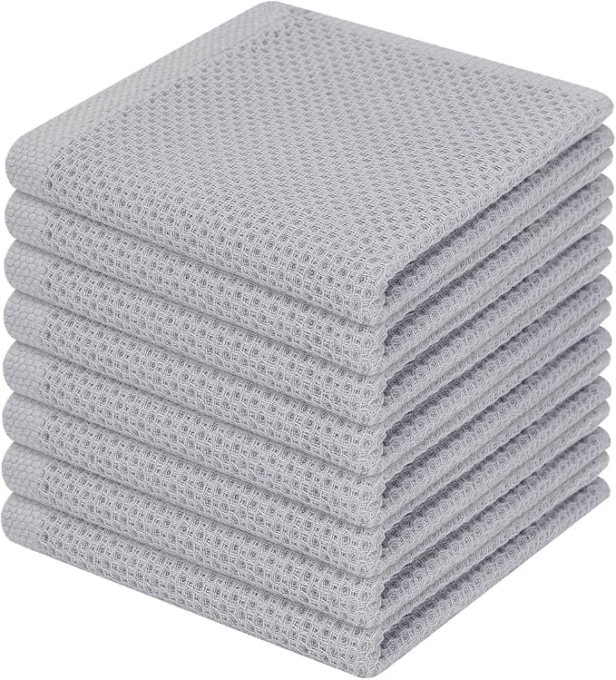 Homaxy 100% Cotton Waffle Weave Kitchen Dish Cloths 8-Pack, Light Gray | 12 x by Homaxy