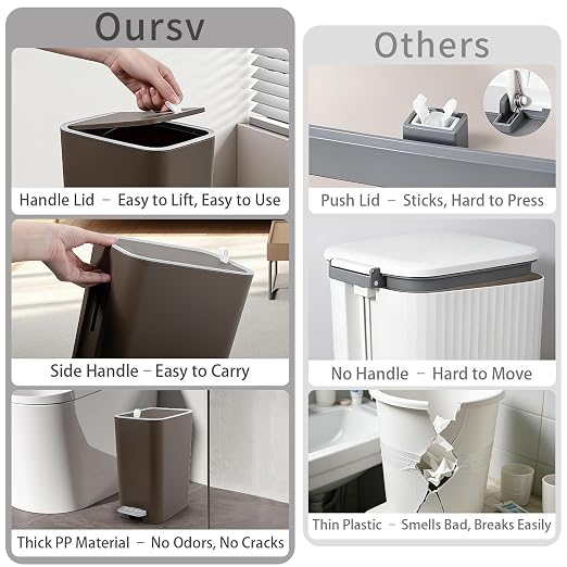 Small Bathroom Trash Can with Lid, 2.1 Gallon Slim Step Trash Can, Narrow - Image 5