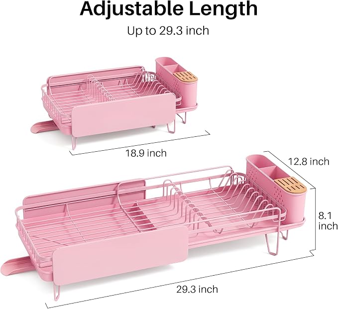 SNTD Large Dish Drying Rack for Kitchen Counter, Expandable, Adjustable Length - Image 2