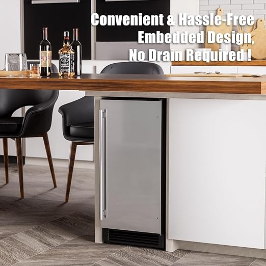 COTLIN 15" W Drainless Under Counter Ice Maker with 22LBS Storage Bin, Crescent Ice, Free Standing Built-in Ice Maker for Residential Commercial Use, No Drain Required, ETL Approved