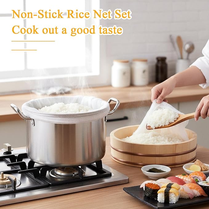 6Pcs Rice Net, 45.3"×39.4" Sushi Rice Cooking Net, Non-Stick Rices Cooker Napkin, Reusable Napkin Fine Mesh Cooking Steam Cloth, Bamboo Steamer Mat Cloth for Home Restaurants Camping