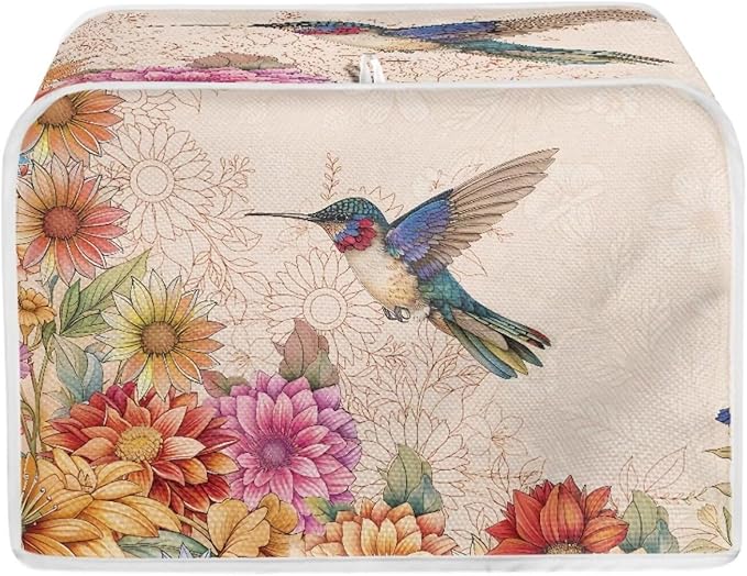Hummingbird Boho Flower Print Toaster 4 Slice Cover Universal Size Kitchen Appliance Bread Maker Cover Kitchen Home Decor