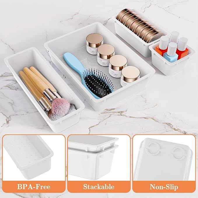 SpaceHacks 25 PCS Plastic Drawer Organizer, 4-Size Versatile Organizer Trays & - Image 3