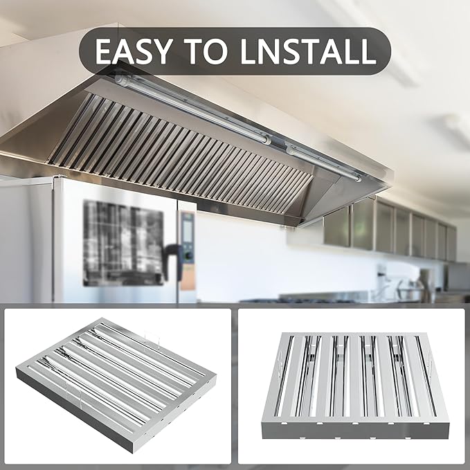 Stainless Steel Commercial Kitchen Hood Filter, Range Hood Baffle Grease Filter for Restaurant Exhaust Hoods, UL/NSF Listed, 19.5 W x 15.5 H Inch 4 Grooves Hood Filters（5 Pack）