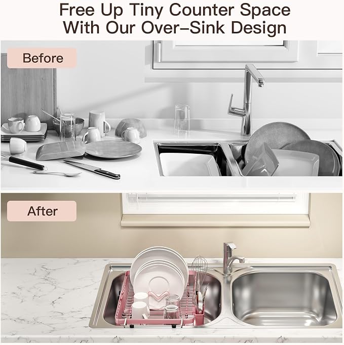Pink Dish Drying Rack Over The Sink - Image 2