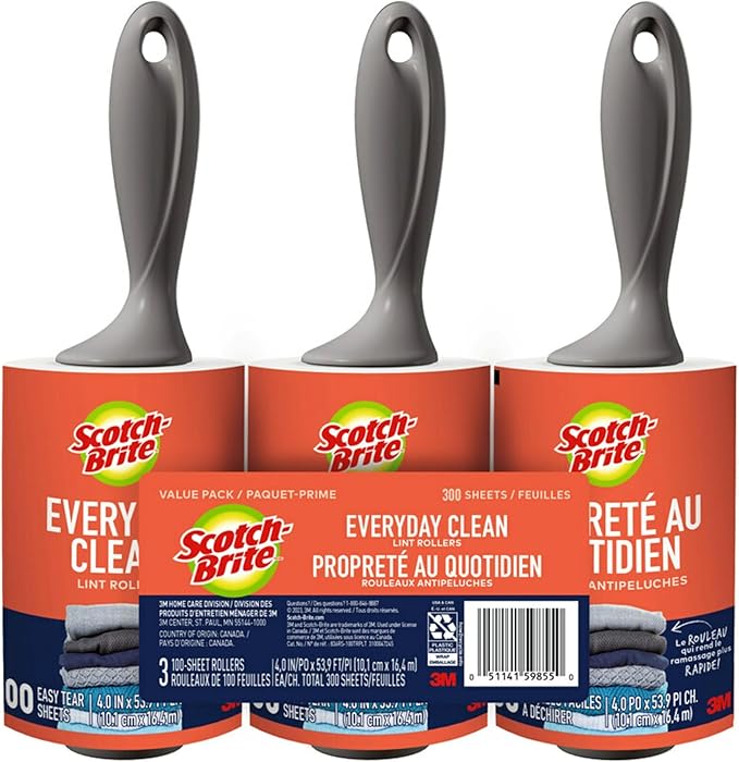 Scotch-Brite Everyday Clean Lint Roller, 300 Sheets Total, 3 Pack | Lint Remover by Unknown