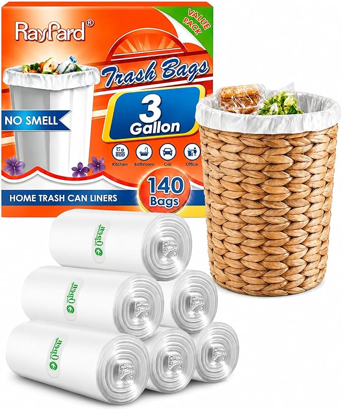 3 Gallon 140 Counts Strong Trash Bags Garbage Bags by RayPard, fit 10-12 Liter by RayPard
