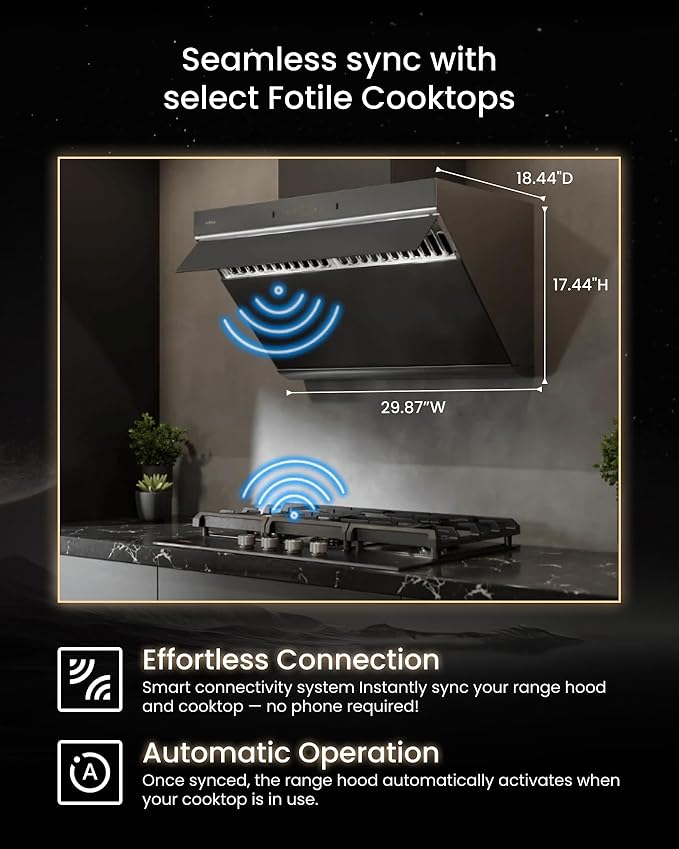 FOTILE Prestige Performance Series Under Cabinet or Wall Mount Kitchen Range Hood 1100 CFM 4 Speed Level with LED Lights, Fingerprint Resistance and Motion Control (Moonshadow, 30 Inch)