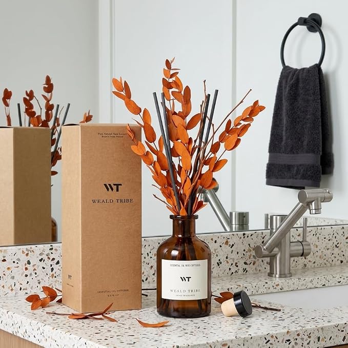 Reed Diffuser Set for Bathroom Air Fresheners, Oil Diffuser Sticks | Sandalwood - Image 4