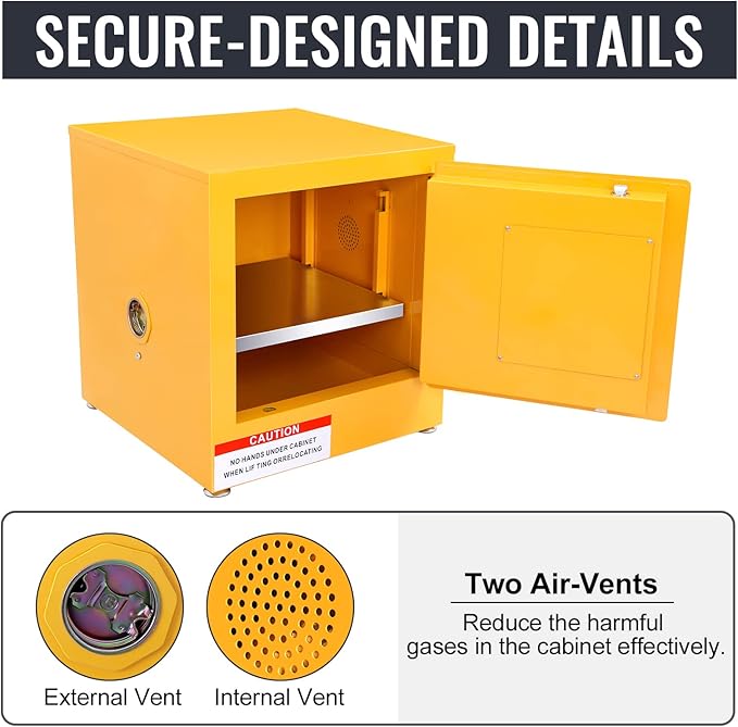 Flammable Cabinet, Galvanized Steel Safety Cabinet, Adjustable Shelf Flammable Storage Cabinet, for Commercial Industrial and Home Use,17x17x18In