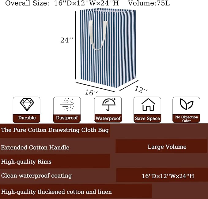 Waterproof Laundry Hamper 75L Collapsible Laundry Basket Extended Cotton Handle - Image 2