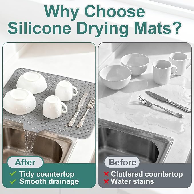 Silicone Dish Drying Mat for Kitchen Counter, Hangable & Roll-Up for - Image 5