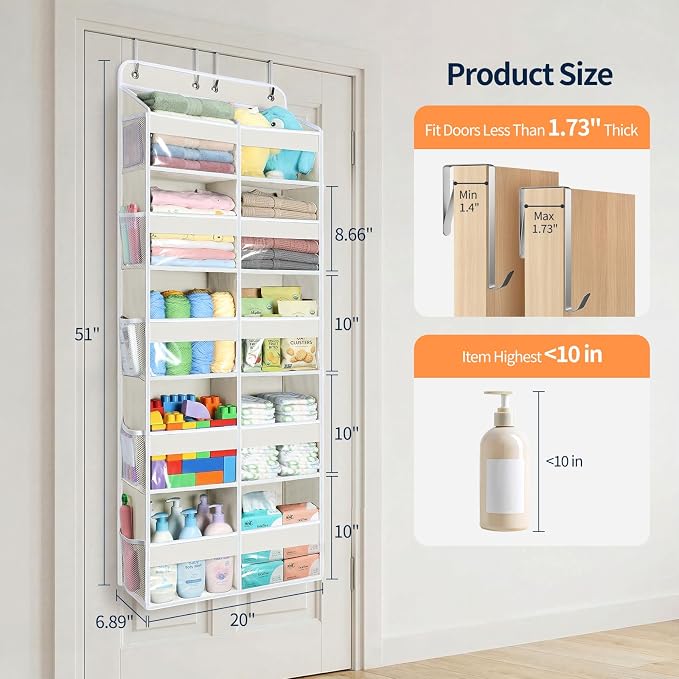 Yecaye Over The Door Organizer, 5 Tier Extra Large Behind Door Storage of 10 - Image 2