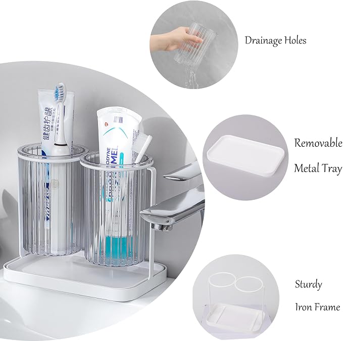 Toothbrush Holders with Drain Tray, 2 Slots Hanging Toothbrush and Toothpaste - Image 5
