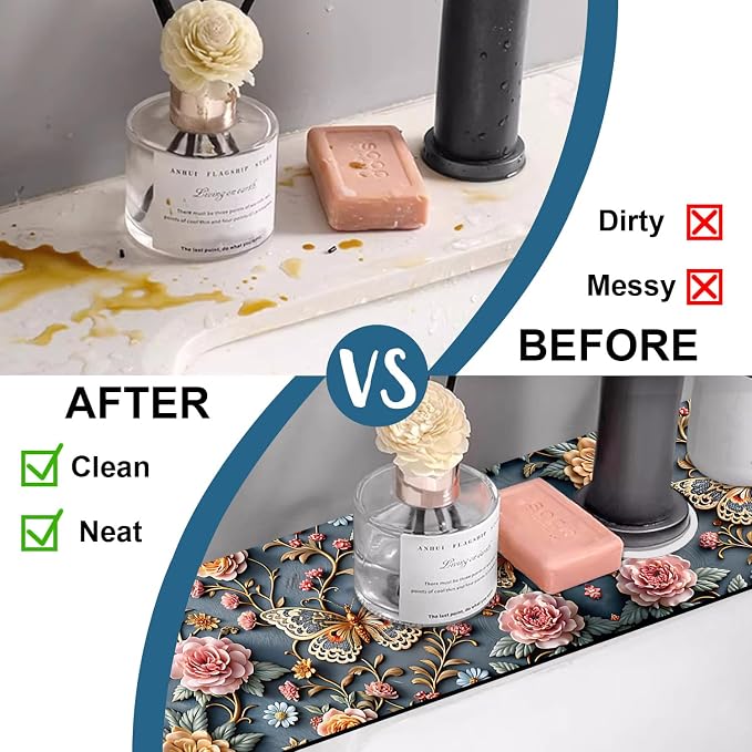 Faucet Mat for Kitchen Sink Absorbent Splash Guard Bathroom 23.5"X5.5" - Image 6