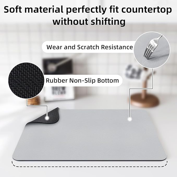 LOPNUR Large Dish Drying Mat for Kitchen Counter, Light Grey | Coffee Mat and - Image 5