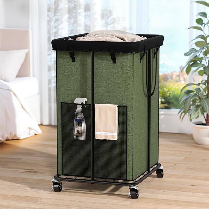Laundry Hamper with Wheels, 150L Rolling Laundry Basket with Bag & Handles by OLLDIDE