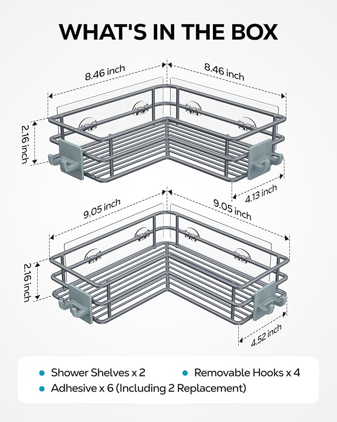 Nieifi Corner Shower Shelves, Adhesive Shower Caddy, Bathroom Organization - Image 7