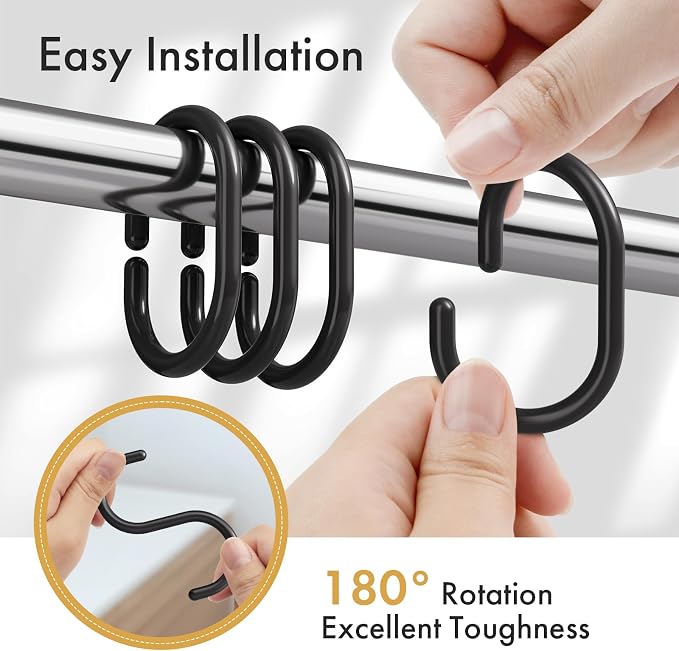 Amazer Black Shower Curtain Hooks Rings, Plastic Shower Curtain Hooks - Image 3