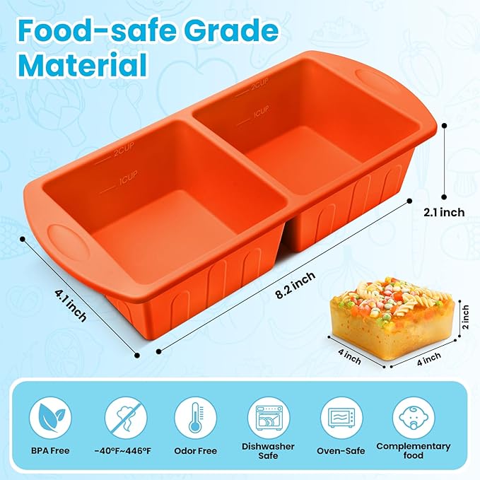 2 Pack Silicone Freezer Trays With Lid For Easy Storage Silicone Soup Freezer Molds 2 Cup ，Perfect For ice cube tray Freezing Broth Sauces Store Leftovers , Leakproof, Easy Release Dishwasher Safe